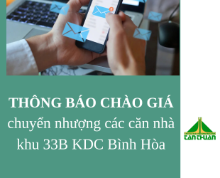 Thông báo về chào giá chuyển nhượng các căn nhà khu 34 dự án Khu dân cư Bình Hòa, phường Bình Lợi Trung, Thành phố Hồ Chí Minh (Khu dân cư Bình Hòa)